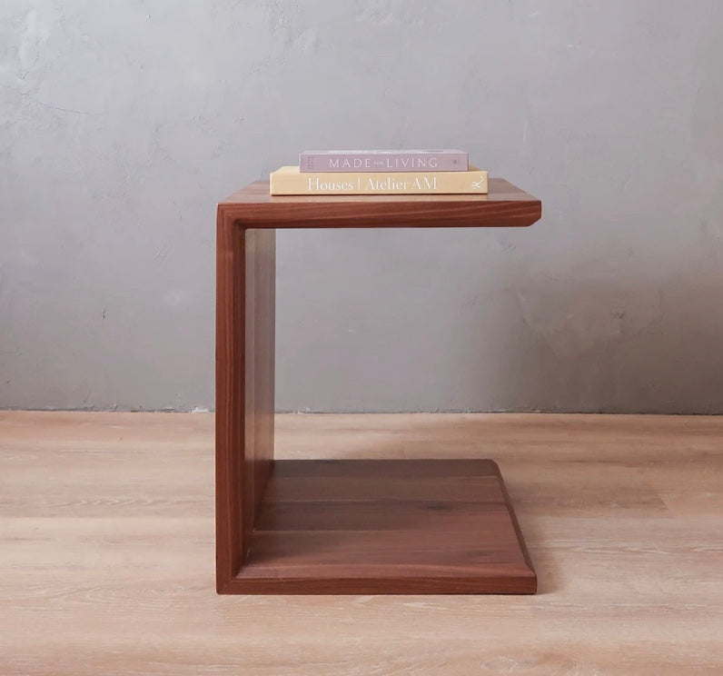 Black walnut C-Shaped Side Handmade Table – Solid wood Sofa Table, Minimalist End Table for Living Room or Bedside, Narrow table