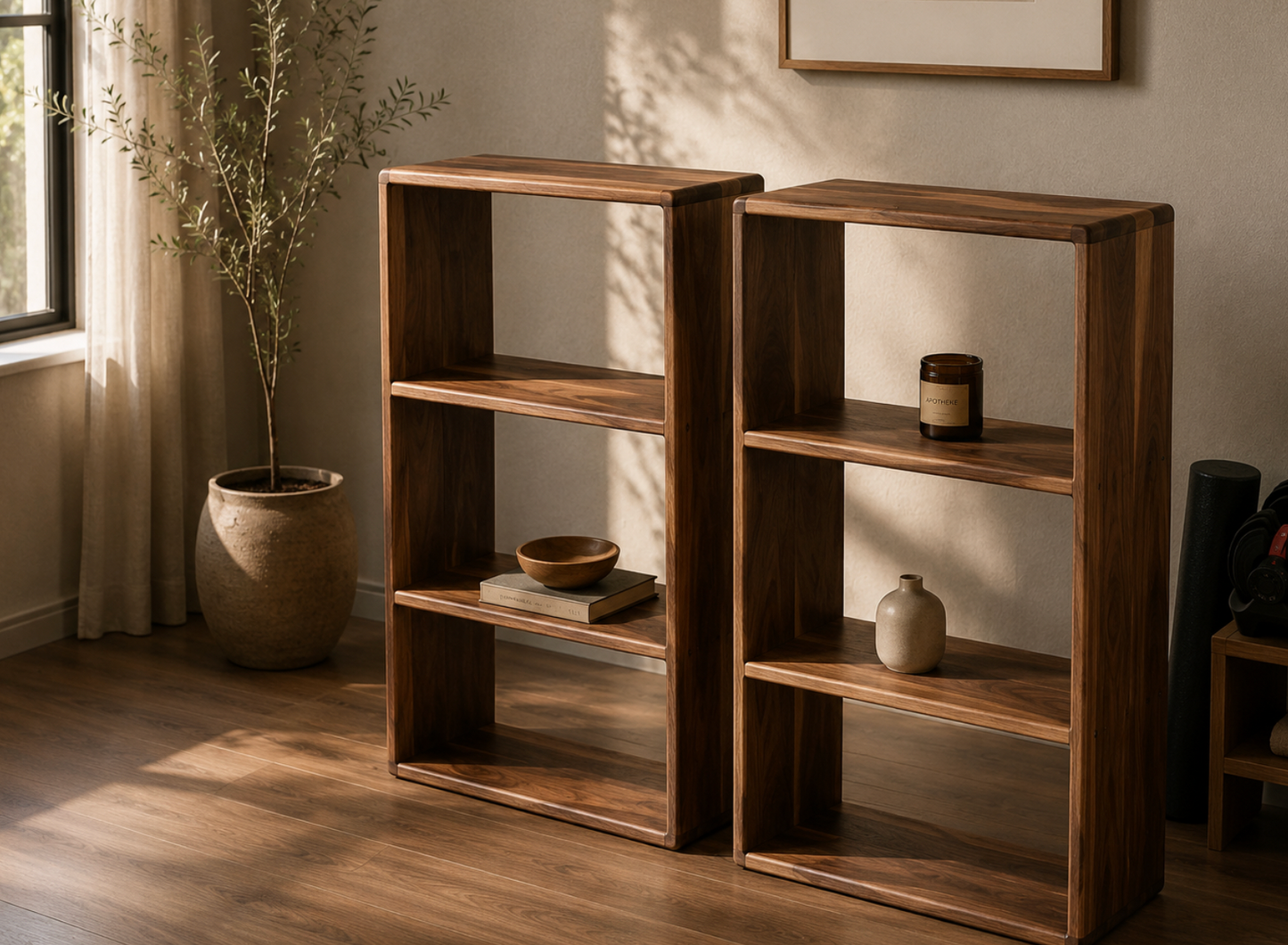 Custom Bookshelf Solid Black Walnut – Handmade Wood Shelving Unit, Modern Minimalist Bookcase for Living Room or Office - Made in Canada